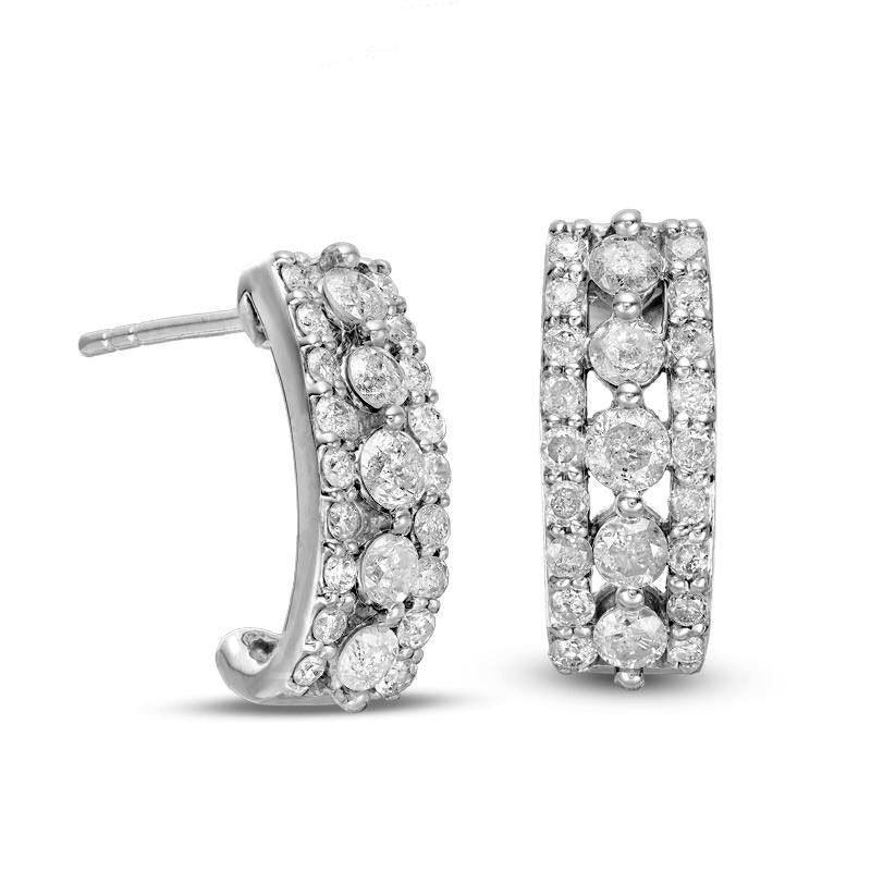 1 CT. T.W. Diamond Multi-Row Huggie Hoop Earrings in 10K White Gold