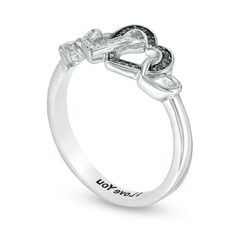 0.05 CT. T.W. Enhanced Black and White Natural Diamond Multi-Heart Promise Ring in Sterling Silver (1 Line)