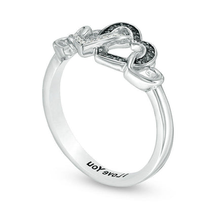 0.05 CT. T.W. Enhanced Black and White Natural Diamond Multi-Heart Promise Ring in Sterling Silver (1 Line)