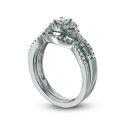 0.50 CT. T.W. Princess-Cut Natural Diamond Frame Twist Bridal Engagement Ring Set in Solid 10K White Gold