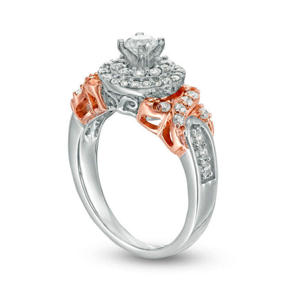 1.0 CT. T.W. Natural Diamond Double Frame Twist Engagement Ring in Solid 10K Two-Tone Gold