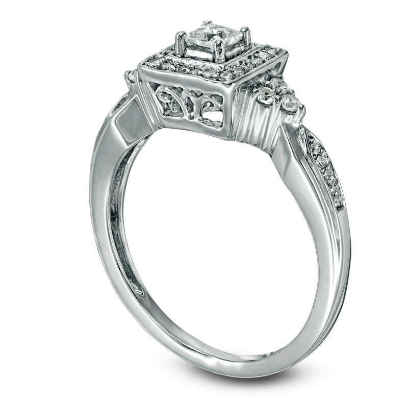 0.38 CT. T.W. Princess-Cut Natural Diamond Frame Tri-Sides Engagement Ring in Solid 10K White Gold