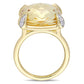 15.0mm Faceted Cushion-Cut Citrine and White Sapphire Ring in Solid 14K Gold