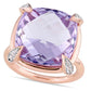 15.0mm Faceted Cushion-Cut Rose de France Amethyst and White Sapphire Ring in Solid 14K Rose Gold