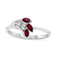 Marquise Ruby and Natural Diamond Accent Three Stone Leaf Ring in Solid 14K White Gold
