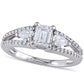 0.88 CT. T.W. Emerald-Cut Natural Diamond Three Stone Engagement Ring in Solid 14K White Gold