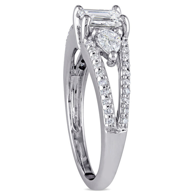 0.88 CT. T.W. Emerald-Cut Natural Diamond Three Stone Engagement Ring in Solid 14K White Gold