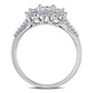 1.0 CT. T.W. Radiant-Cut Natural Diamond Three Stone Frame Engagement Ring in Solid 14K White Gold