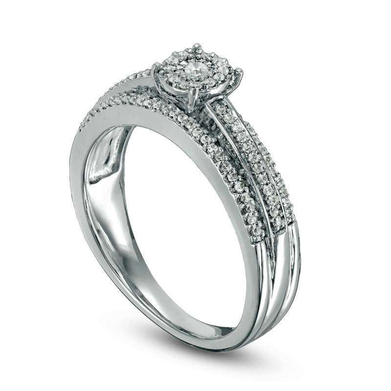 0.33 CT. T.W. Natural Diamond Frame Multi-Row Engagement Ring in Solid 10K White Gold