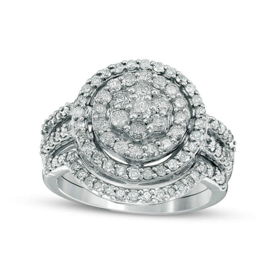 1.13 CT. T.W. Composite Natural Diamond Double Frame Bridal Engagement Ring Set in Solid 10K White Gold