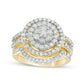 1.13 CT. T.W. Composite Natural Diamond Double Frame Bridal Engagement Ring Set in Solid 10K Yellow Gold