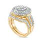 1.13 CT. T.W. Composite Natural Diamond Double Frame Bridal Engagement Ring Set in Solid 10K Yellow Gold