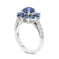 6.0mm Blue Sapphire and 0.25 CT. T.W. Natural Diamond Floral Frame Ring in Solid 14K White Gold