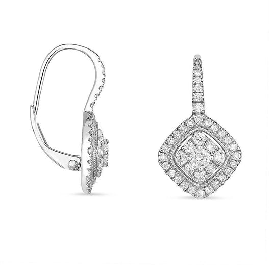 1 CT. T.W. Diamond Tilted Cushion Frame Vintage-Style Drop Earrings in 14K White Gold