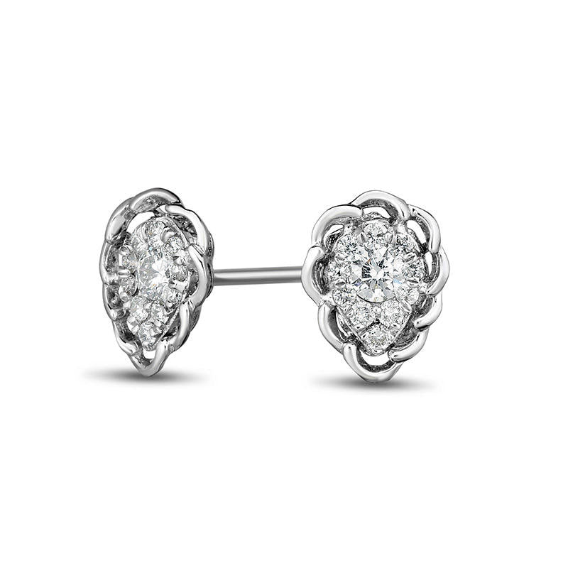 0.2 CT. T.W. Diamond Teardrop Scallop Frame Stud Earrings in 10K White Gold
