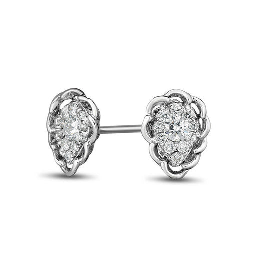 0.2 CT. T.W. Diamond Teardrop Scallop Frame Stud Earrings in 10K White Gold