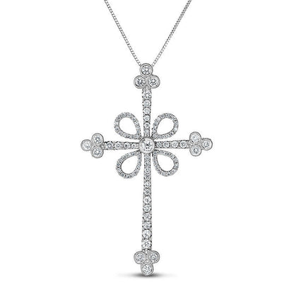 1 CT. T.W. Natural Diamond Antique Vintage-Style Cross Pendant in 14K White Gold