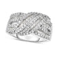 1.0 CT. T.W. Baguette and Round Natural Diamond Multi-Row Layered Twist Ring in Solid 14K White Gold