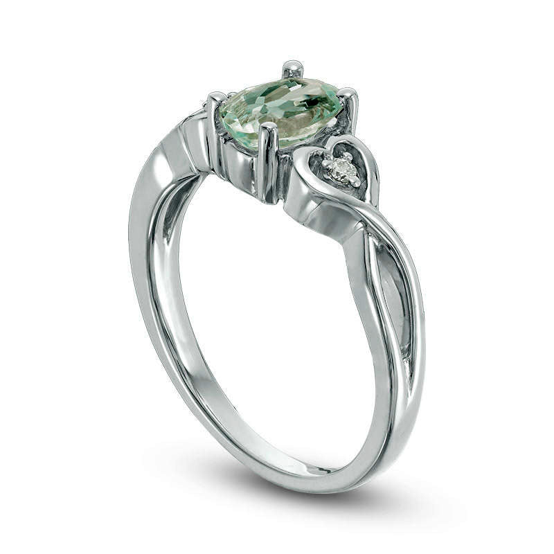 Oval Aquamarine and Natural Diamond Accent Heart Sides Promise Ring in Sterling Silver