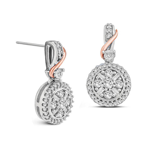 0.5 CT. T.W. Composite Diamond Frame Ribbon Drop Earrings in 10K Two-Tone Gold