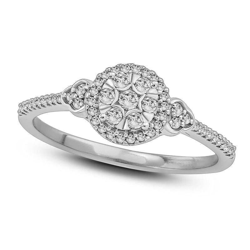 0.25 CT. T.W. Composite Natural Diamond Frame Tri-Sides Promise Ring in Solid 10K White Gold