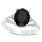 Oval Onyx and White Topaz Split Shank Ring in Sterling Silver