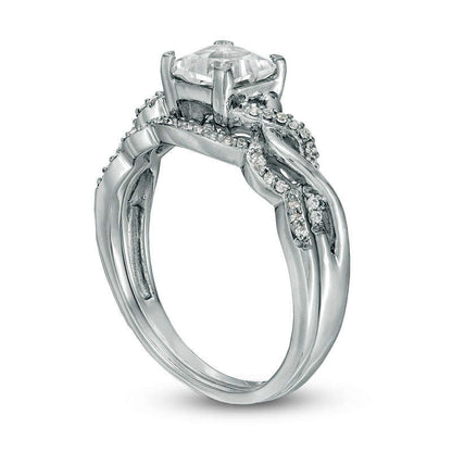 6.0mm Princess-Cut Lab-Created White Sapphire Braided Shank Bridal Engagement Ring Set in Sterling Silver