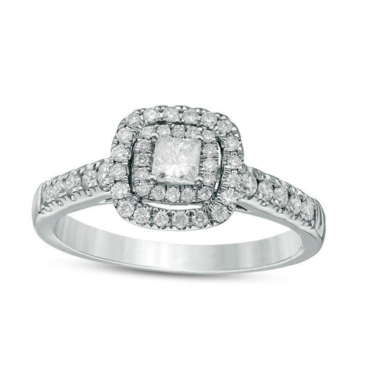 0.50 CT. T.W. Princess-Cut Natural Diamond Double Frame Engagement Ring in Solid 14K White Gold