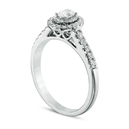 0.50 CT. T.W. Oval Natural Diamond Double Frame Engagement Ring in Solid 14K White Gold