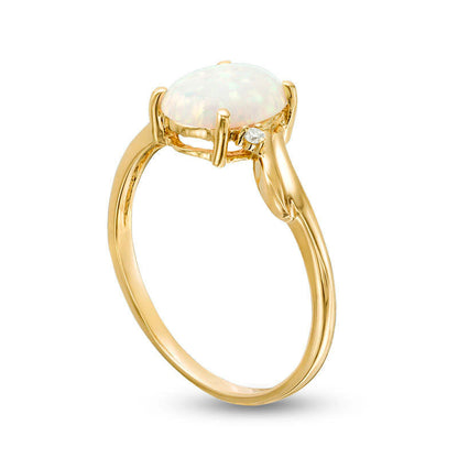 Oval Lab-Created Opal and Diamond Accent Bypass Swirl Shank Ring in Solid 10K Yellow Gold