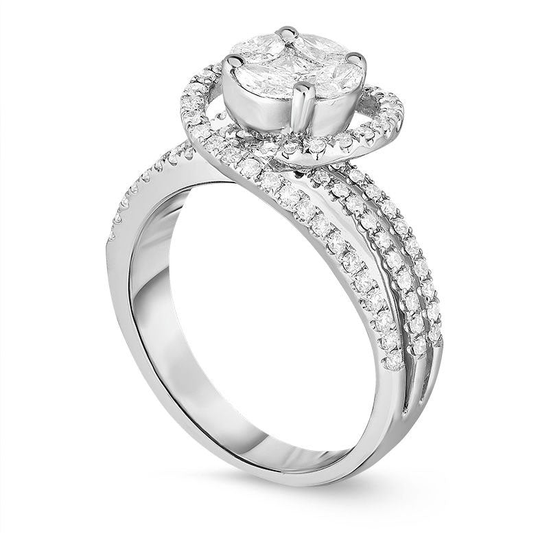 1.0 CT. T.W. Marquise and Princess-Cut Composite Natural Diamond Swirl Bypass Frame Engagement Ring in Solid 14K White Gold