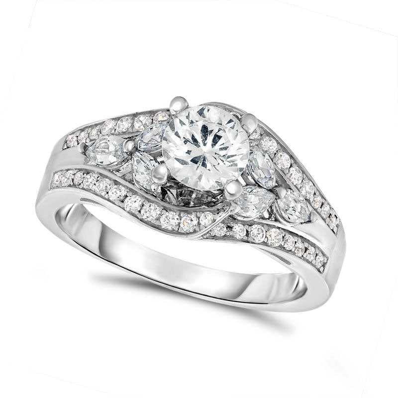 1.5 CT. T.W. Natural Diamond Tri-Sides Bypass Engagement Ring in Solid 14K White Gold