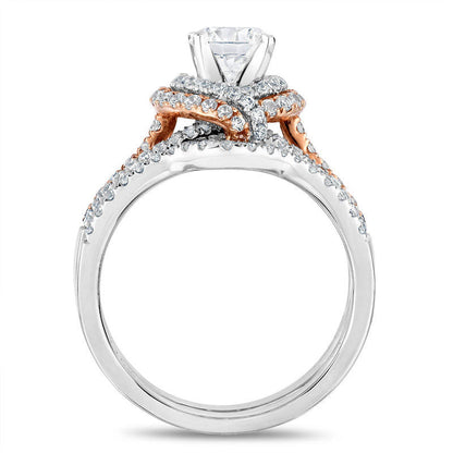 1.5 CT. T.W. Natural Diamond Bypass Marquise Frame Bridal Engagement Ring Set in Solid 14K Two-Tone Gold