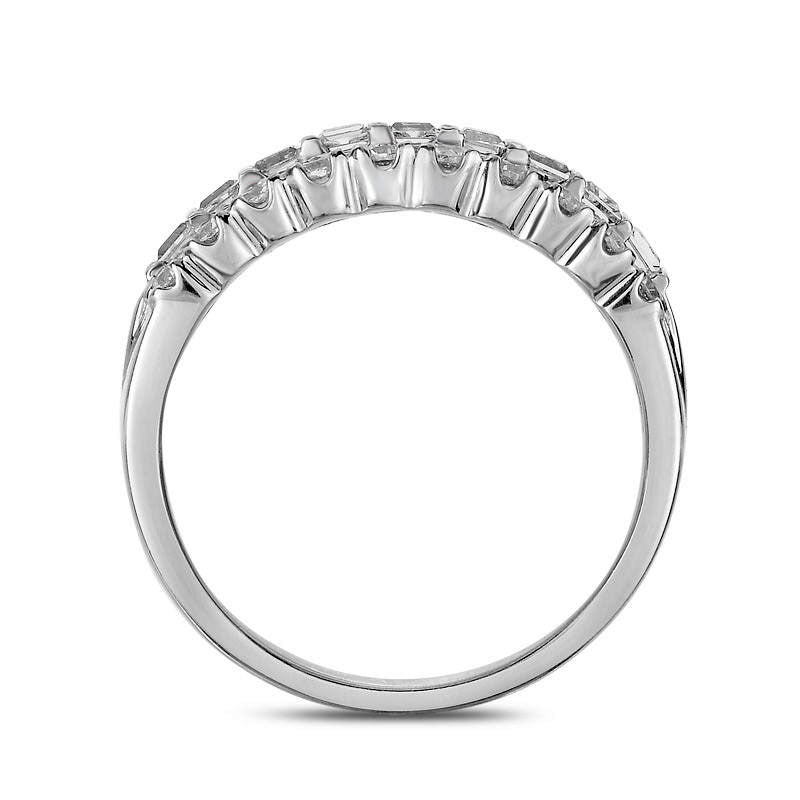 1.0 CT. T.W. Baguette and Round Natural Diamond Multi-Row Band in Solid 14K White Gold