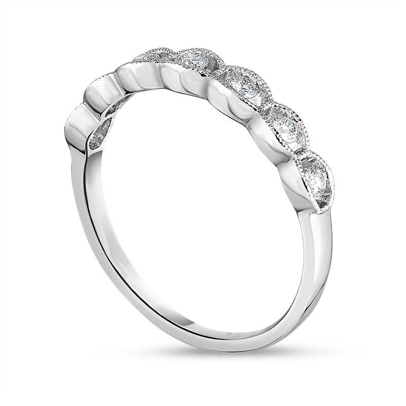 0.25 CT. T.W. Natural Diamond Scalloped Antique Vintage-Style Anniversary Band in Solid 14K White Gold