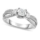 1.0 CT. T.W. Princess-Cut Natural Diamond Three Stone Split Shank Engagement Ring in Solid 14K White Gold