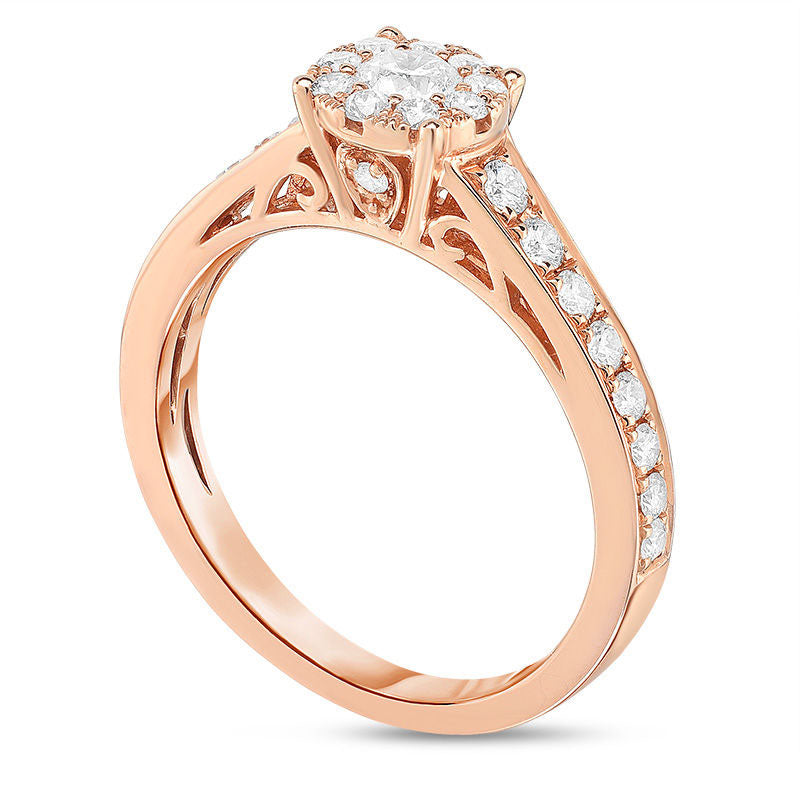 0.63 CT. T.W. Natural Diamond Frame Engagement Ring in Solid 14K Rose Gold