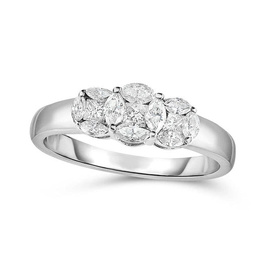 0.50 CT. T.W. Marquise and Princess-Cut Composite Natural Diamond Three Stone Engagement Ring in Solid 14K White Gold