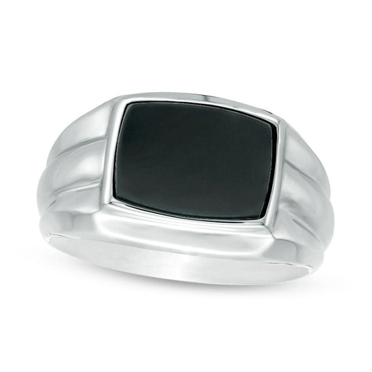 Men's Barrel-Shaped Onyx Ring in Sterling Silver