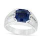 Men's Cushion-Cut Lab-Created Blue Sapphire and 0.05 CT. T.W. Diamond Ring in Sterling Silver