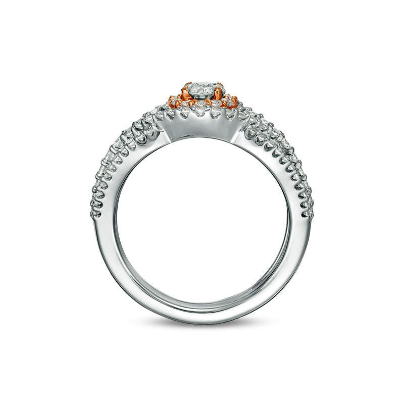 1.17 CT. T.W. Natural Diamond Frame Bypass Bridal Engagement Ring Set in Solid 10K Two-Tone Gold