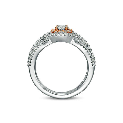 1.17 CT. T.W. Natural Diamond Frame Bypass Bridal Engagement Ring Set in Solid 10K Two-Tone Gold