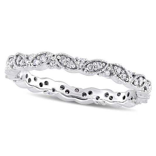 0.25 CT. T.W. Natural Diamond Alternating Antique Vintage-Style Eternity Wedding Band in Solid 14K White Gold