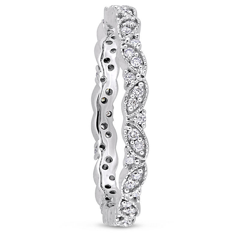 0.25 CT. T.W. Natural Diamond Alternating Antique Vintage-Style Eternity Wedding Band in Solid 14K White Gold