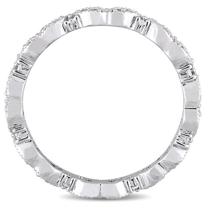0.25 CT. T.W. Natural Diamond Alternating Antique Vintage-Style Eternity Wedding Band in Solid 14K White Gold