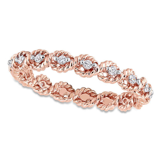 0.17 CT. T.W. Natural Diamond Twist Rope Eternity Wedding Band in Solid 10K Rose Gold