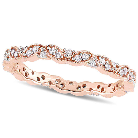 0.25 CT. T.W. Natural Diamond Alternating Antique Vintage-Style Eternity Wedding Band in Solid 14K Rose Gold