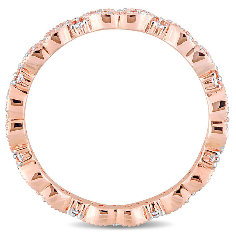 0.25 CT. T.W. Natural Diamond Alternating Antique Vintage-Style Eternity Wedding Band in Solid 14K Rose Gold