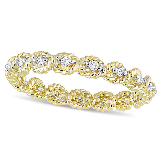 0.17 CT. T.W. Natural Diamond Twist Rope Eternity Wedding Band in Solid 10K Yellow Gold