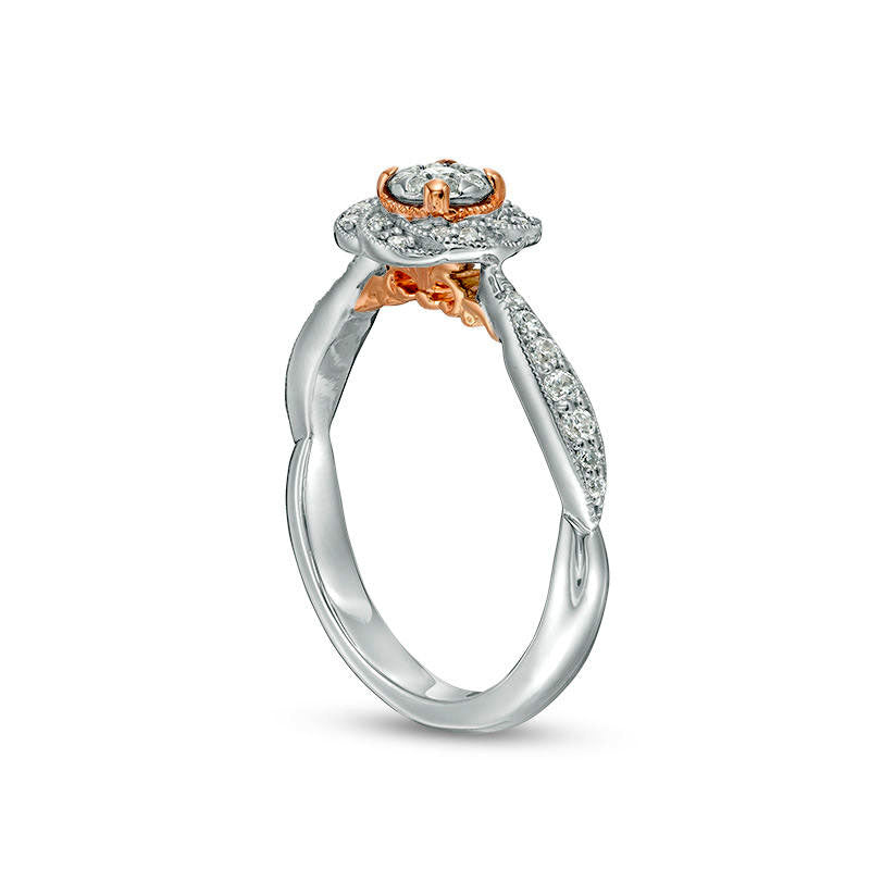 0.33 CT. T.W. Natural Diamond Swirl Frame Antique Vintage-Style Engagement Ring in Solid 10K Two-Tone Gold